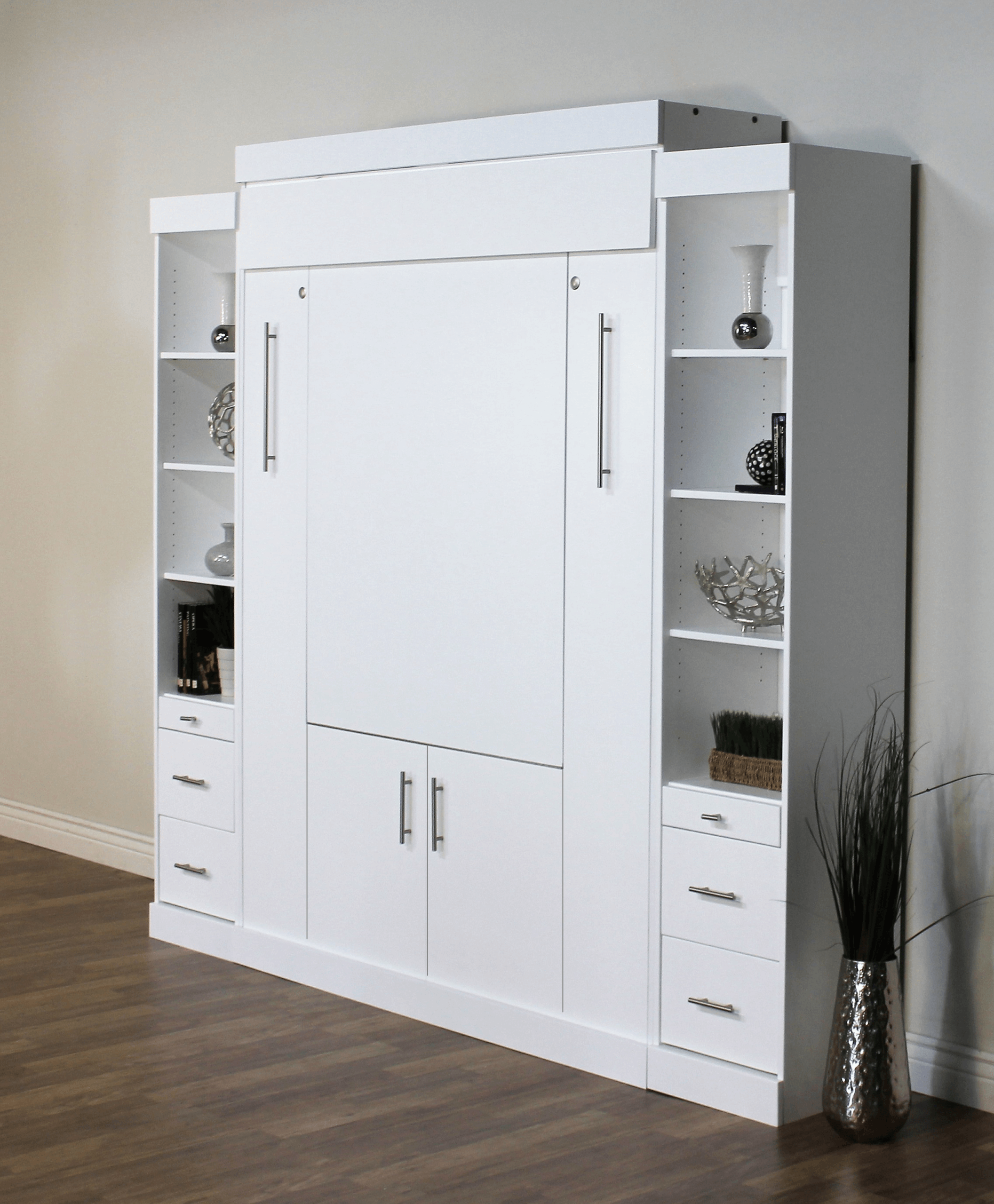 Euro Table Bed In White - Closed Murphy Bed