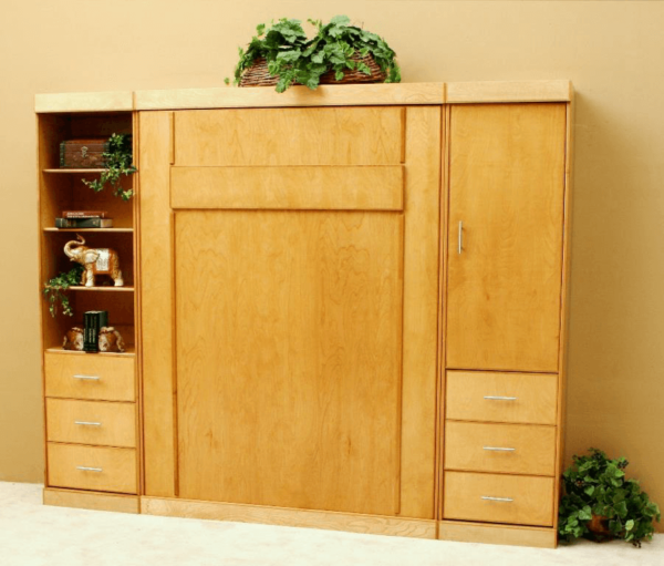 Arlington Wall Bed with Light Finish and Cabinets